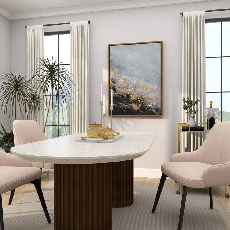 Canvas Leaf Living Room Framed Wall Art with Silver Frame