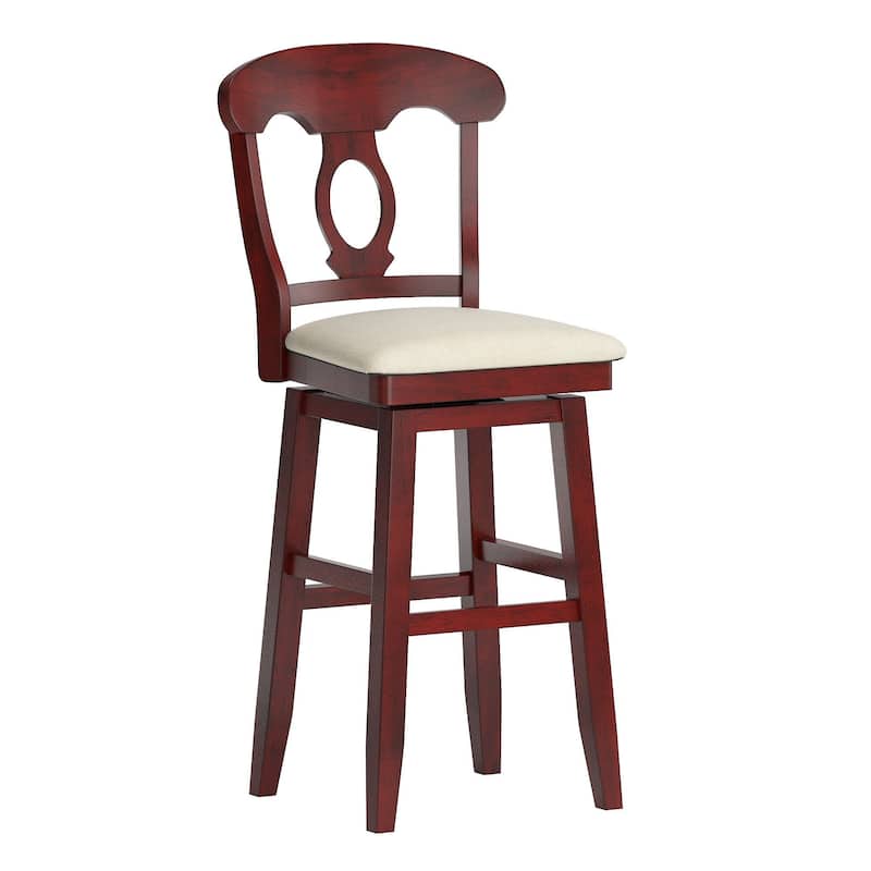 Eleanor Napoleon Back Wood Swivel Chair by iNSPIRE Q Classic - Bar Height - Antique Berry Red