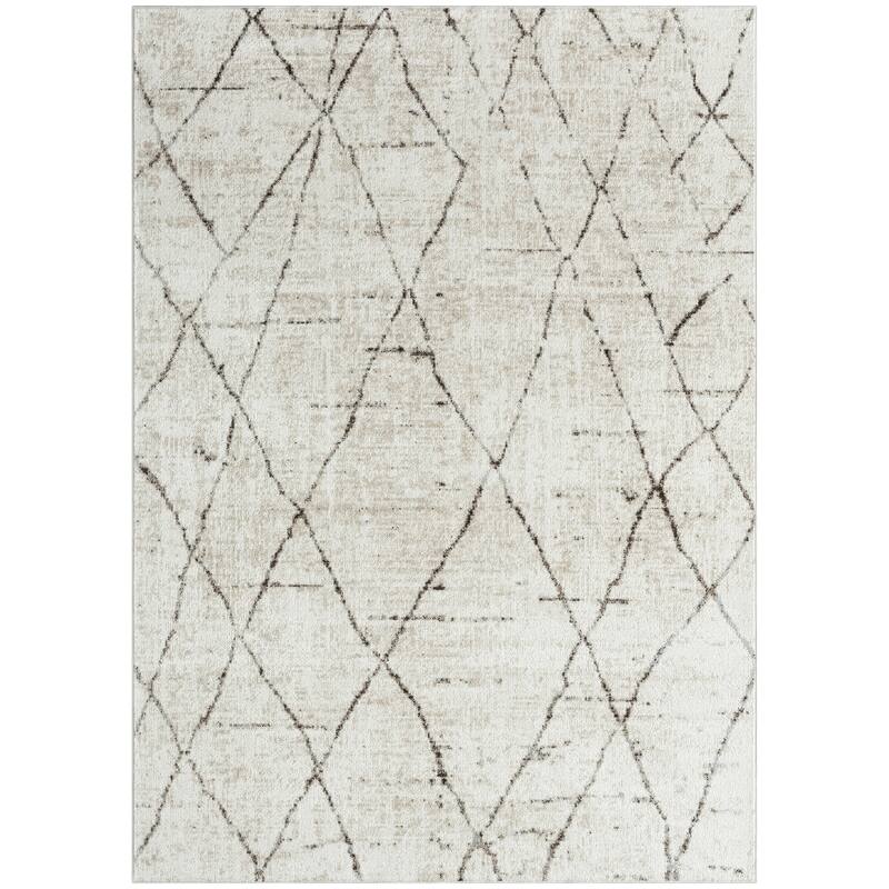 Everwash Treasure Alan Modern Geometric Machine Washable Area Rug, Beige/Brown - 6' 6" x 9' 2" - Rectangle