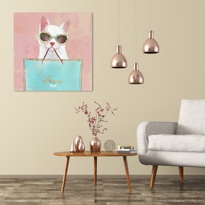 Wynwood Studio 'Shopping Cat' Fashion and Glam Wall Art Canvas Print Accessories - Blue, Gold