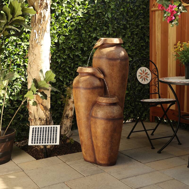 Alpine Corporation TZL258SLR-BR 43" 3-Tier Solar Water Fountain with LED Lights, Solar-Powered Outdoor Water Feature for Garden