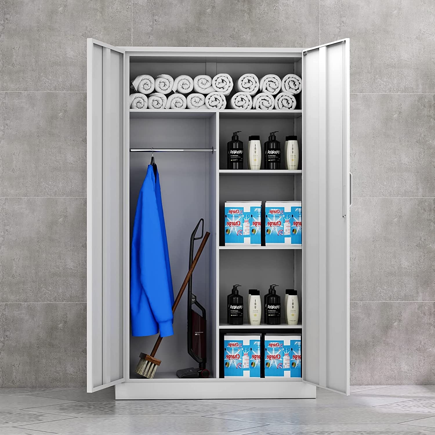 Storage cabinet 2025 with clothes rod
