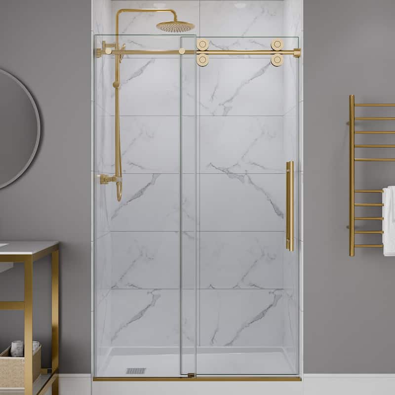 ANZZI Series 44 to 48 in. x 76 in. Frameless Shower Door with Sliding with Tsunami Guard Tempered Clear Glass - brushed gold