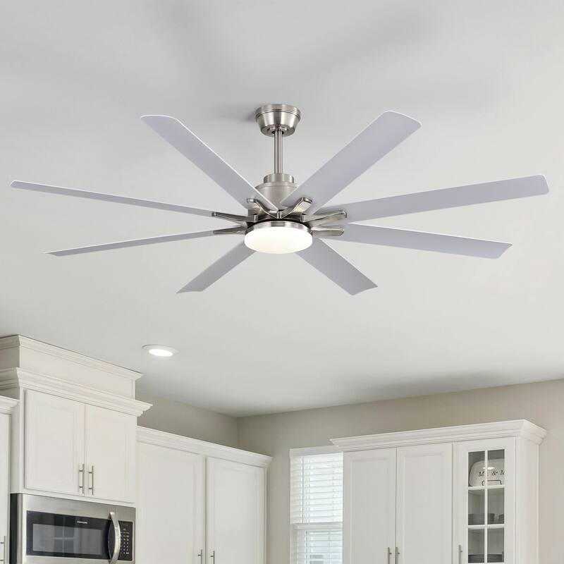 Sofucor 66/72"Smart Ceiling Fans with Lights,Indoor/Outdoor with Light and Remote,Compatible with Alexa/Google/App - 66"Smart - Nickel with White ABS Blades