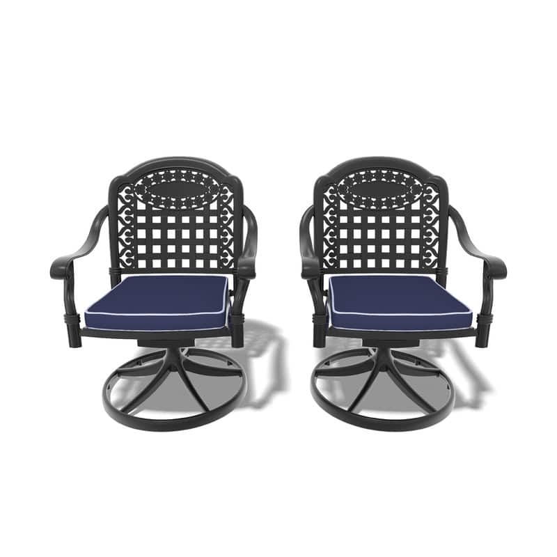 Black Swivel Aluminum Patio Outdoor Dining Chair (2-Pack)