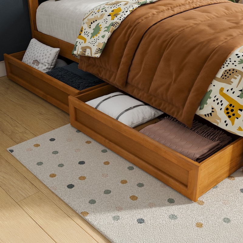 Twin-Full Mid-Century Modern Under Bed Storage Drawers - Light Toffee