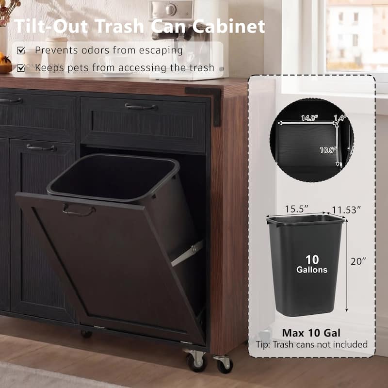 102.3" Kitchen Island with Extendable Dining Table, Trash Storage Cabinet & 3-Tier Pull-Out Spice Rack