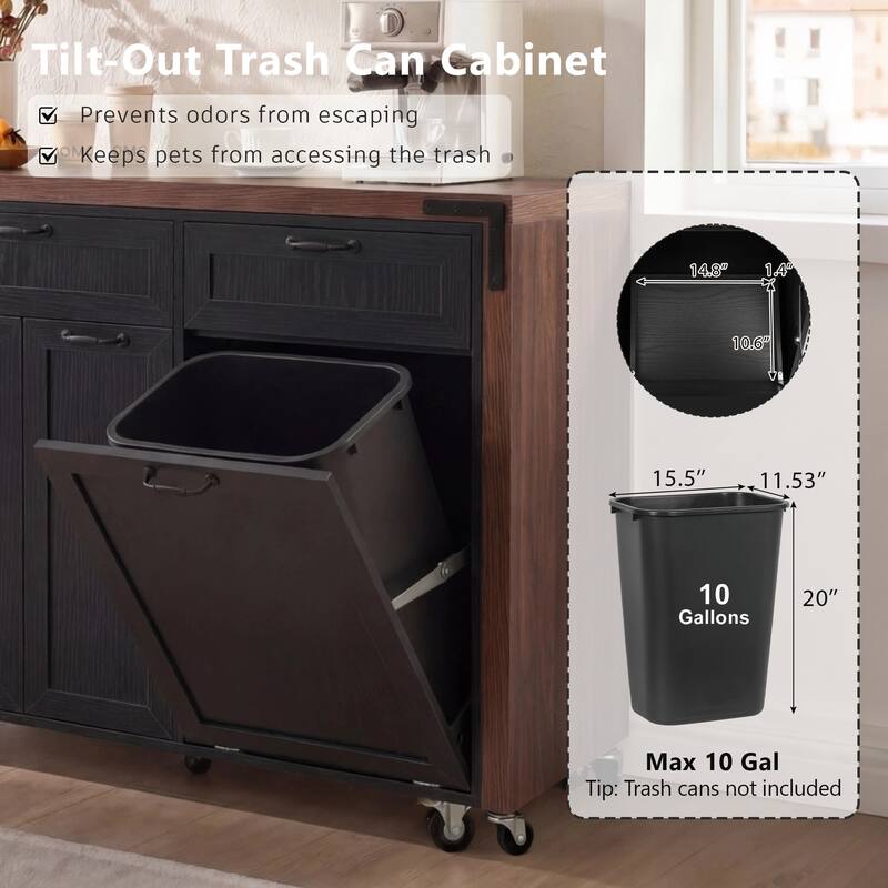 102.3" Kitchen Island with Extendable Table, Kitchen Rolling Island Cart with Trash Storage Cabinet, 3-Tier Pull-Out Spice Rack