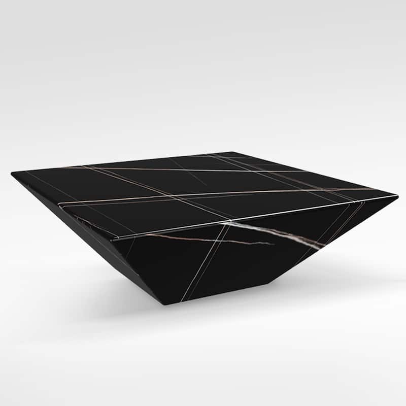 Modern Square Coffee Table, Trapezoid White Sintered Stone Coffee Table, Fully-assembled