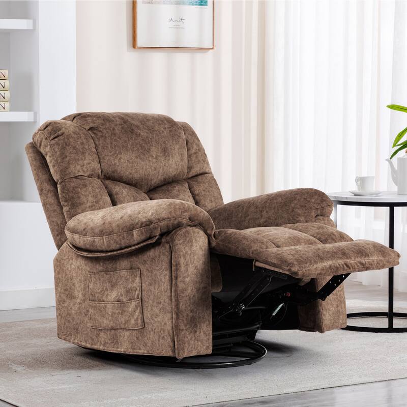 Swivel Rocker Velvet Recliner for Adults, Nursery Glider Recliner w/Massage and Heating & USB Charge Port Bonded Leather Sofa
