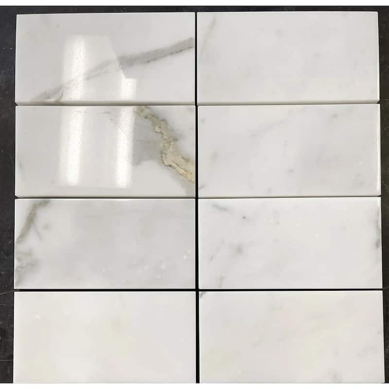 Apollo tile 3 x 6 Grandis Polished White Calacatta Gold Marble Tile (5 sq ft/case) - 40 Pack