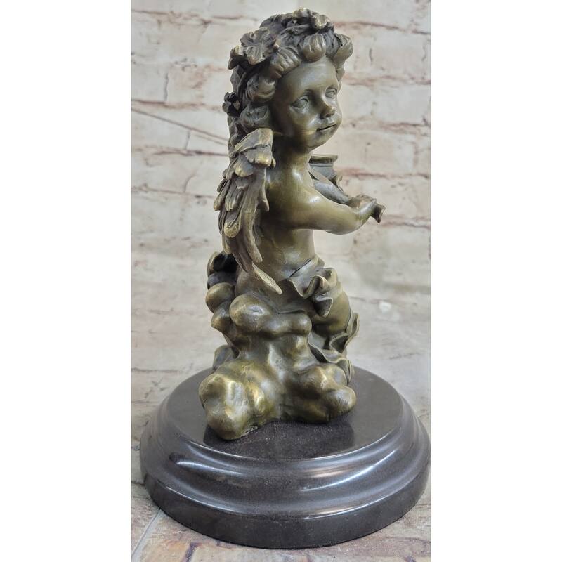 Signed Bronze Statue Sculpture Desk Angel Candleholder Figurine Art Deco Figure