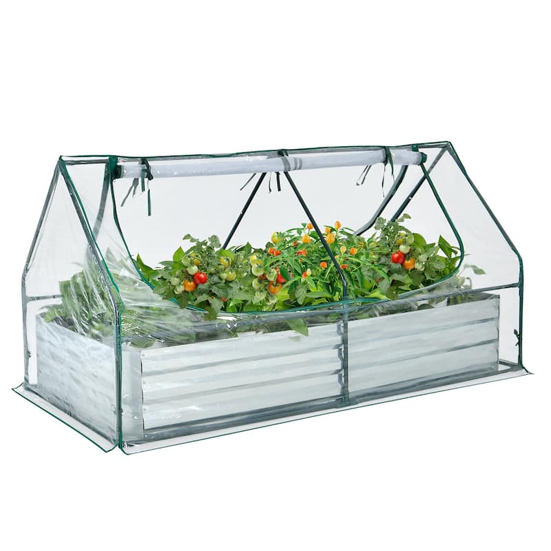 Gymax Galvanized Steel Raised Garden Bed Metal Planter Box Kit w/ Mini - Green
