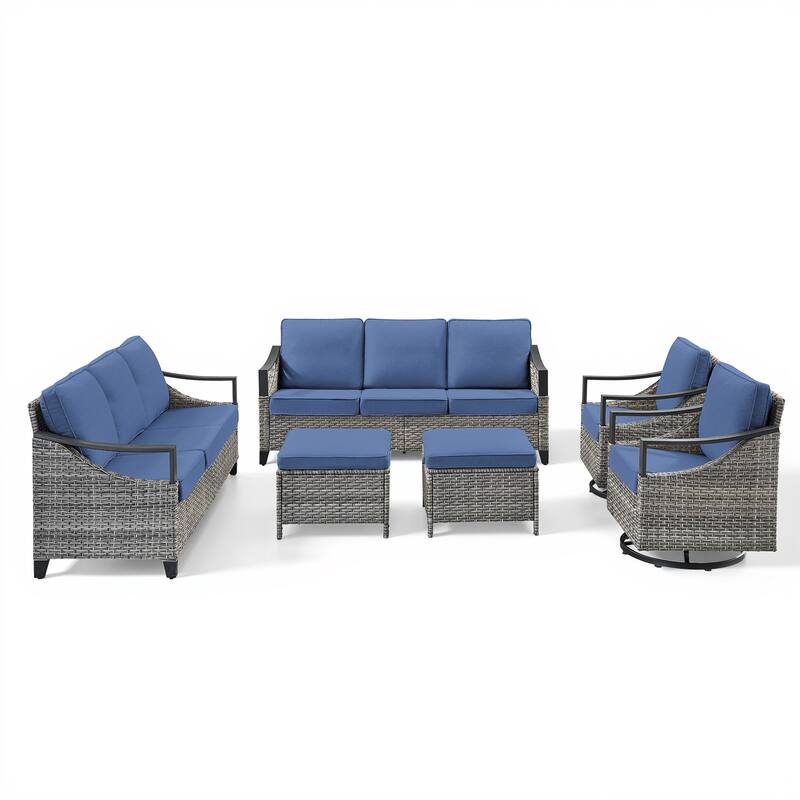 Pocassy Outdoor Sofa Swivel Patio Chair Table with Ottoman Set
