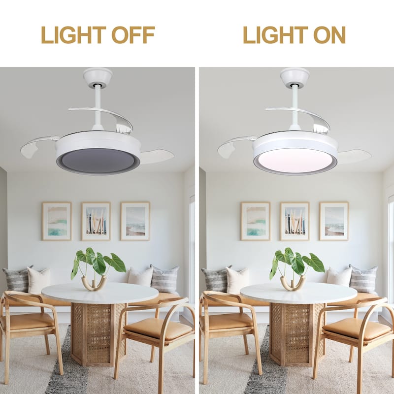 Oaks Aura Modern 36in. LED Light Memory Retractable Ceiling Fan with Light, 6-Speed,Dc Motor Technology, Remote Control