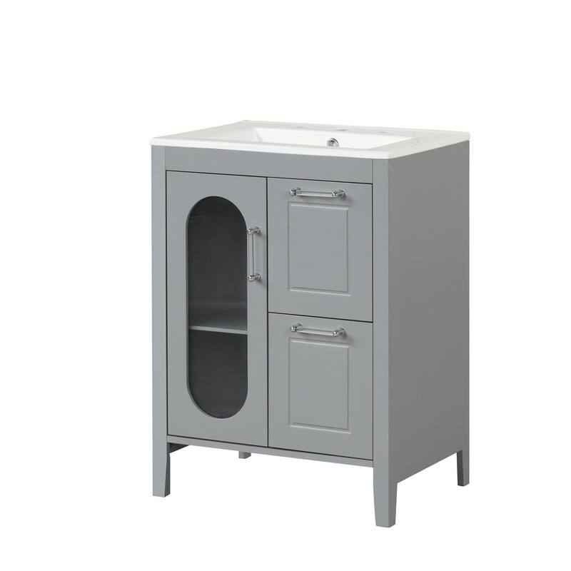 24" Bathroom Vanity with Sink, Bathroom Vanity Cabinet with Two Drawers and Door, Adjustable Shelf, Solid Wood and MDF