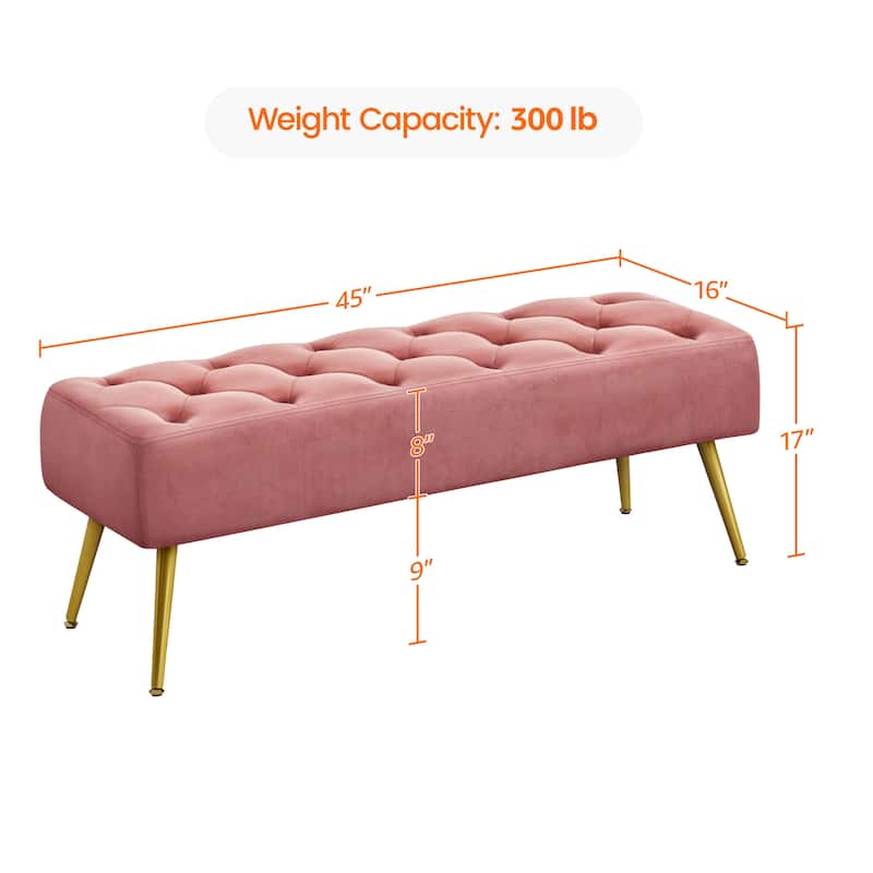 Yaheetech Upholstered Footstool Velvet Ottoman Button-Tufted Table Bench - 45"×16"×17"