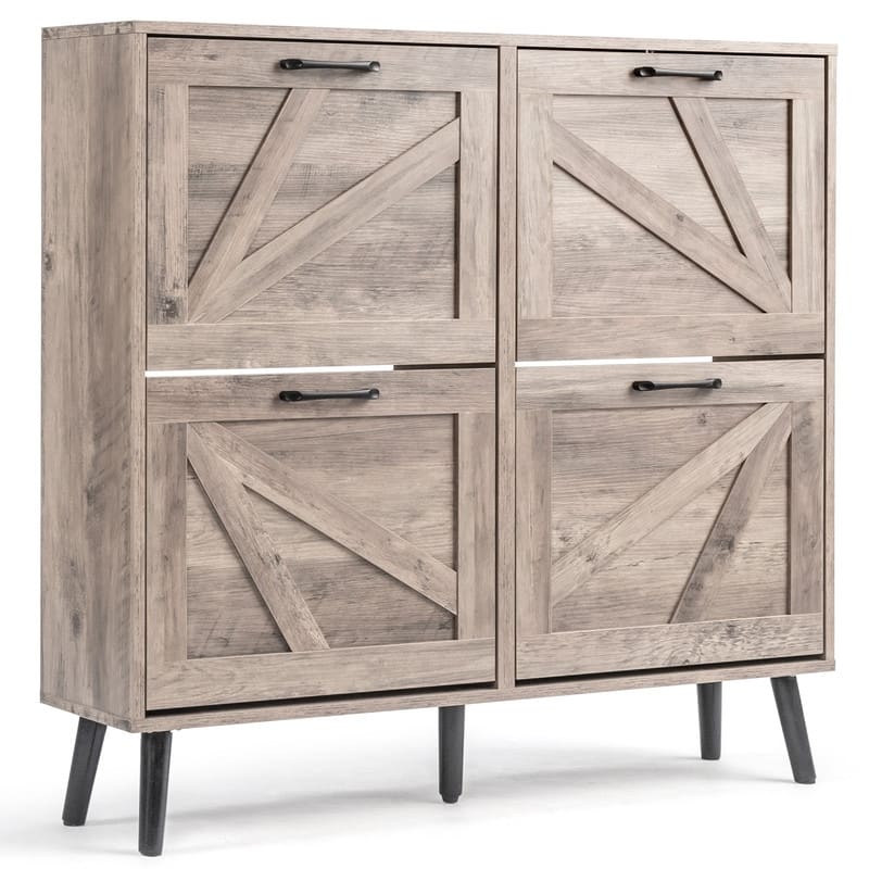 Barn Door 4 Flip Black Handles Melamine Particleboard Shoe Cabinet 41.7In
