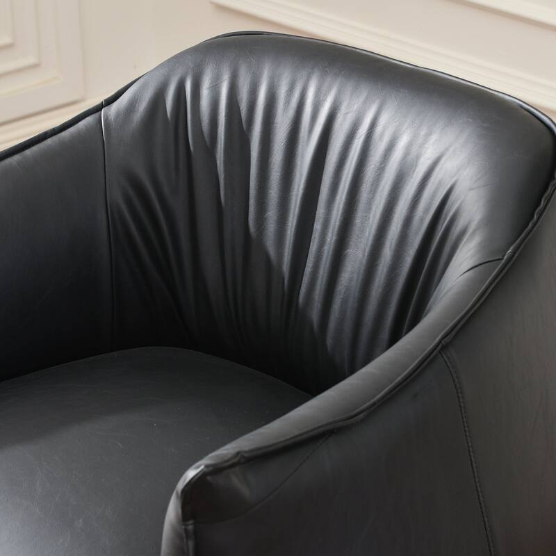 KINWELL 33" Wide Faux Vegan Leather Upholstery Barrel Accent Chair