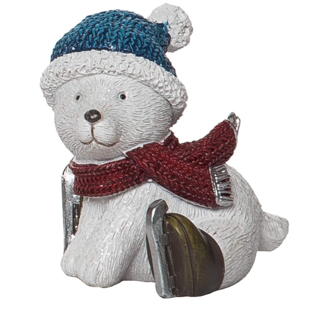 Transpac Resin 3 in. Multicolored Christmas Skating Bear Figurine