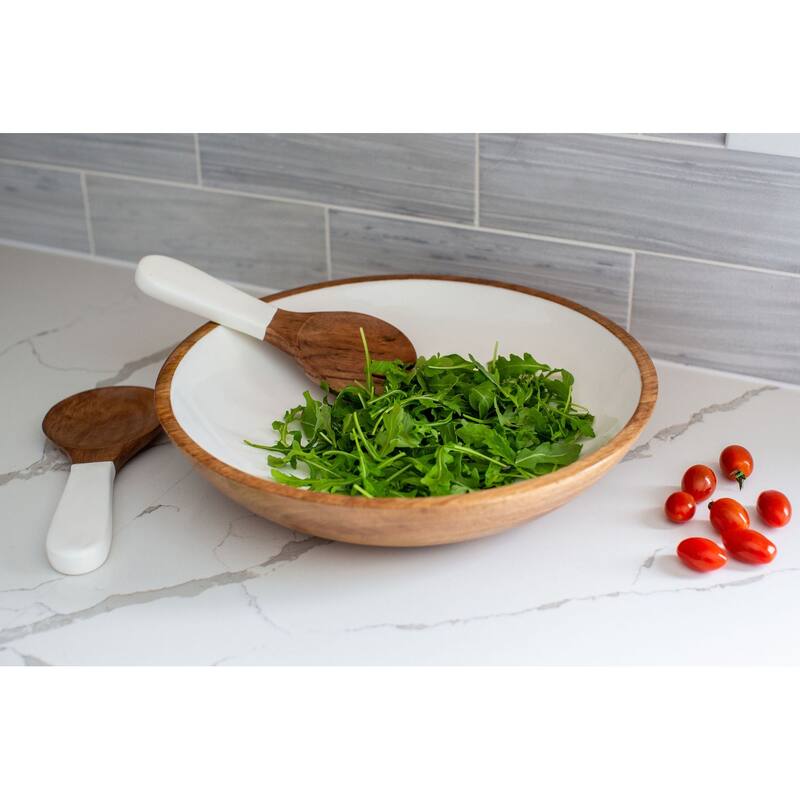 Jeanne Fitz Wood + White Collection Large Salad Bowl and Servers Set