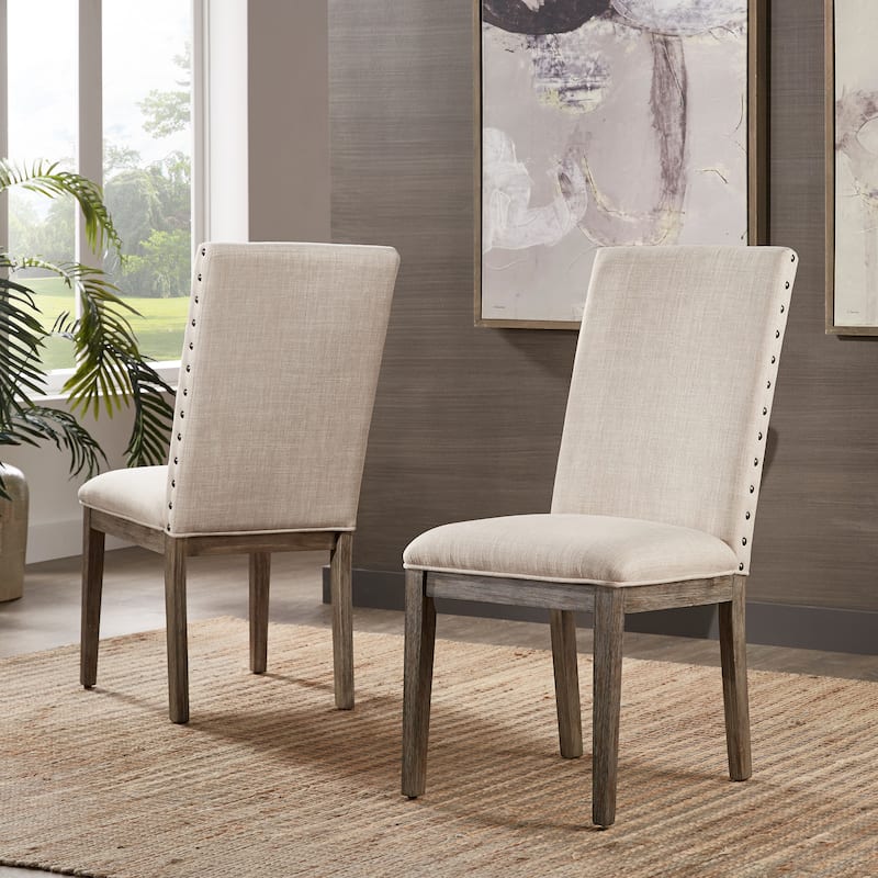 Voyager Nailhead Accent Parson Linen Dining Chair (Set of 2) by iNSPIRE Q Artisan