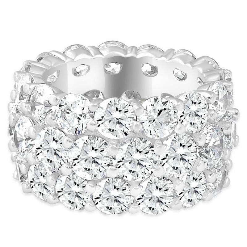 16 Ct Lab Grown Diamond 3-Row Eternity Wedding Ring in 10k White or Yellow Gold