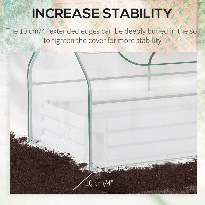 Outsunny Raised Garden Bed with Mini Greenhouse, Steel Outdoor Planter Box with Plastic Cover, Roll Up Window