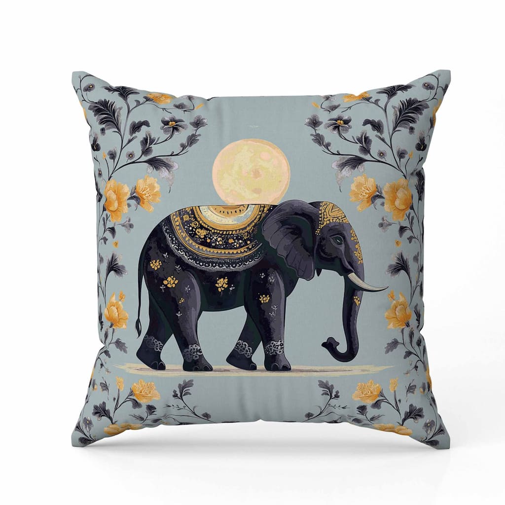 Moonbeam Elephant Indoor/Outdoor Reversible Throw Pillow Mint and Gray