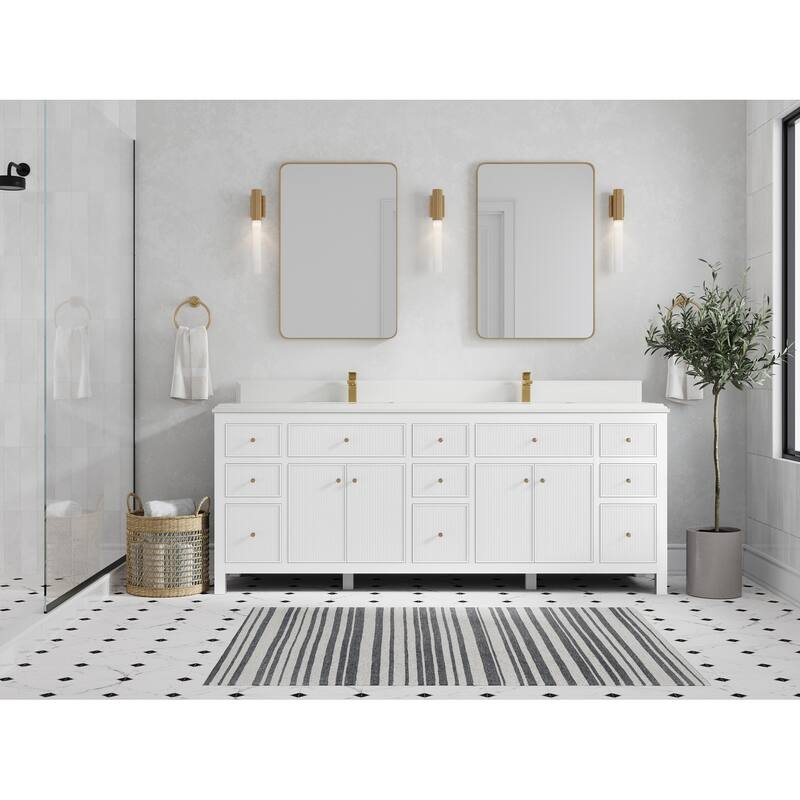 Willow Collections 84 in. W x 22 in. D Sonoma Free Standing Reeded Double Sink Bathroom Vanity with Countertop - 1.5" White Quartz - White