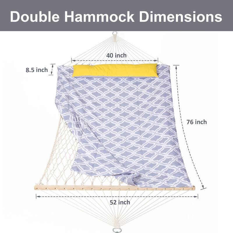 Double Hammock with Stand, Two Person Cotton Rope Hammock