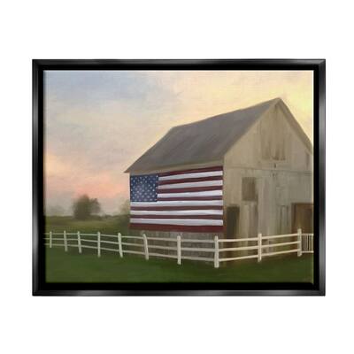 Stupell Industries American Flag Rural Barn Sunset Farm Landscape Floater Frame, Design by Amy Hall