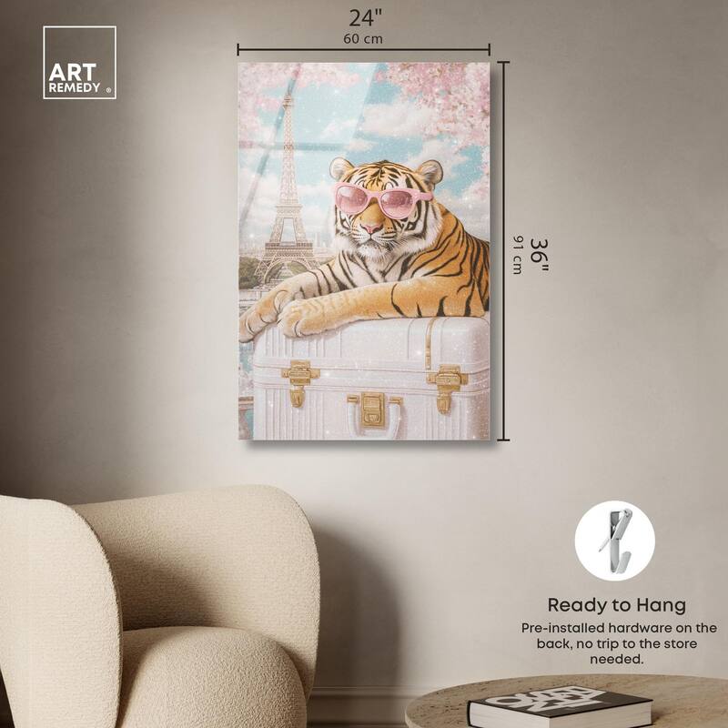 Tiger Luggage Paris Acrylic by Art Remedy, Ready to Hang