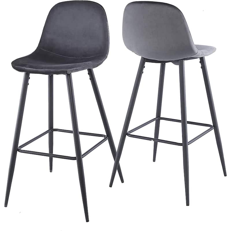 30 Inches Velvet Barstool Modern Counter Bar Height Chair for Kitchen Bar, Set of 2 - 19.3"D x 19.3"W x 39.1"H