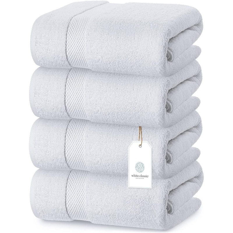 White Classic Luxury Cotton Bath Towel 27x54 - Set of 4 - White