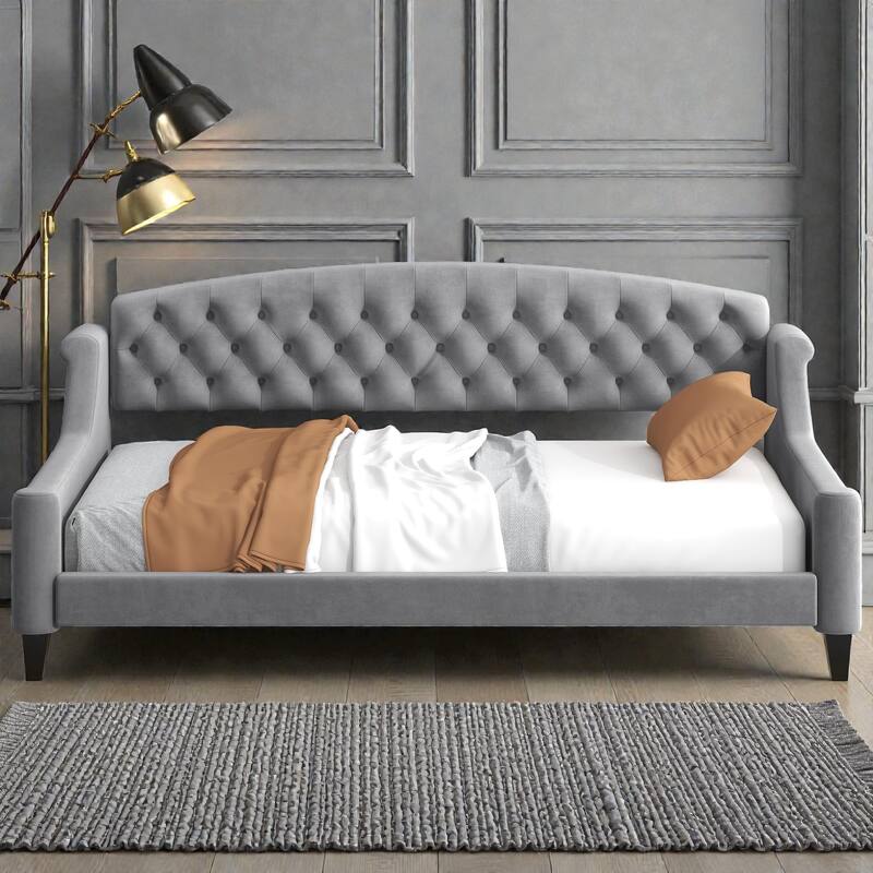 Modern Luxury Tufted Button Twin Daybed, Upholstered Sofa Bed with Wood Frame and Slats, No Box Spring Needed - Grey - Twin