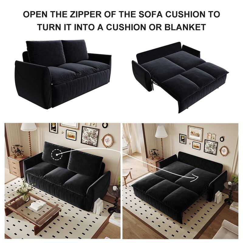 70.9" Velvet Convertible Pull Out Sofa Bed with with 2 Pillows