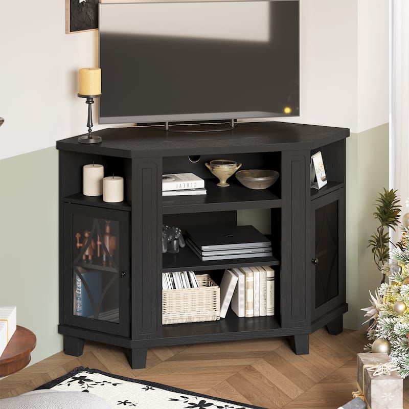 Corner TV Stands for TVs up to 55'', Media Console Table with Adjustable Shelves
