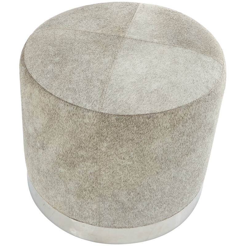 Gray Leather Patchwork Stool with Silver Metal Base