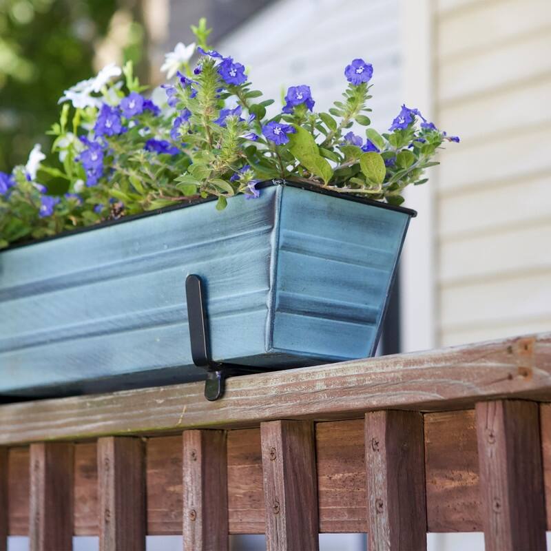 Achla Designs Small Galvanized Steel Flower Box Planter With Brackets for 2 x 4 Railings, 22 Inch Wide