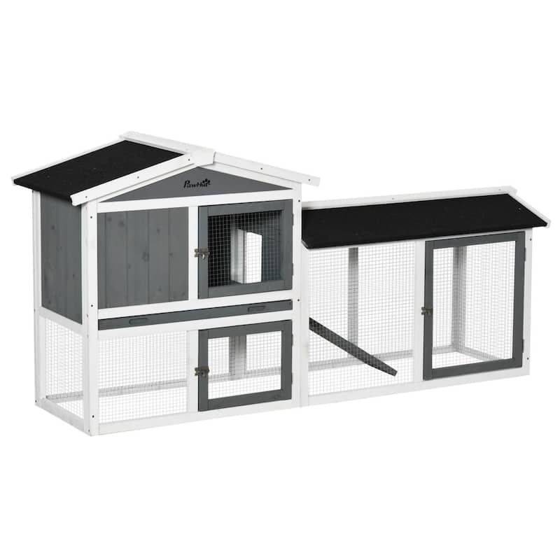PawHut 2-Level Outdoor Hutch for Small Animals with Roof and Tray
