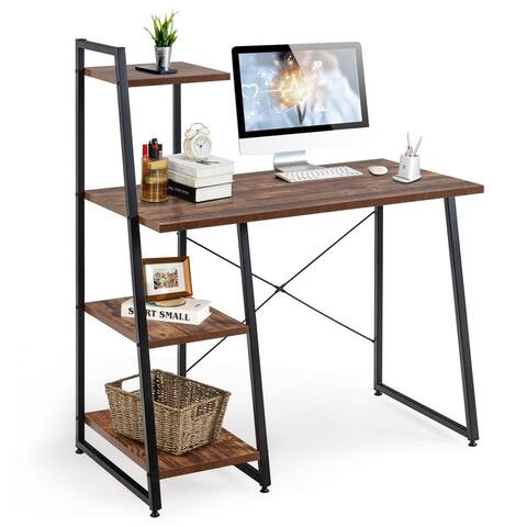 Gymax Computer Study Desk Writing Table Workstation w/ 4-Tier Storage