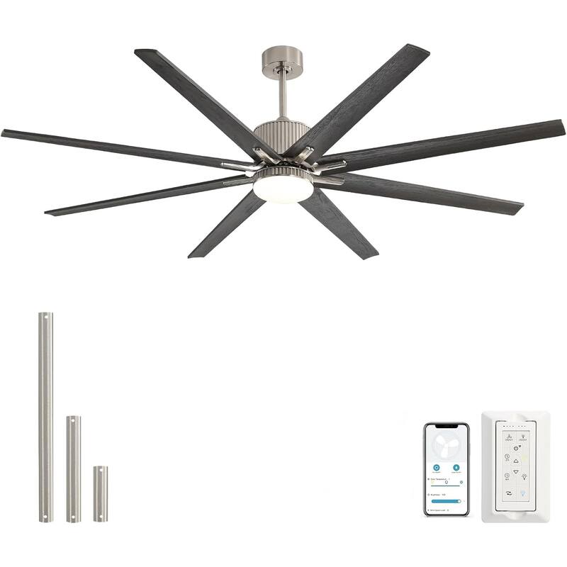 76 Inch Smart App Controlled DC Motor Ceiling Fan with Light - Brushed Nickel