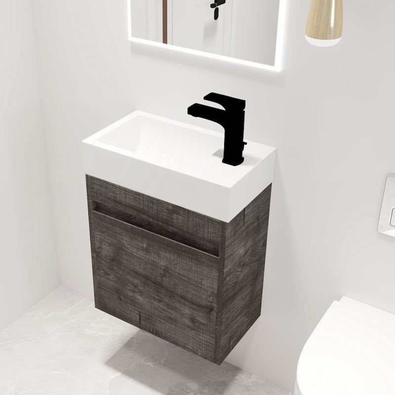 Malwee 18" Floating Bathroom Vanity, Mini Wall Mounted Bathroom Vanity, Single with Resin Sink and Soft Close Door