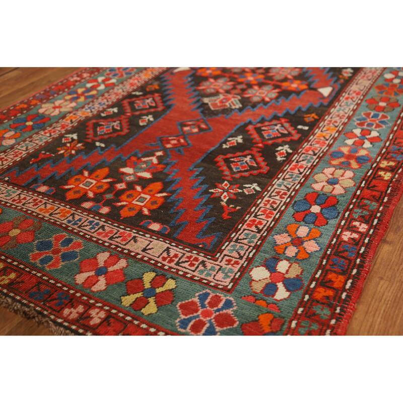 Hand Knotted Oriental 100% Wool Carpet Traditional Tribal Brown Kazak Runner Rug - 12' 6'' X 3' 4''