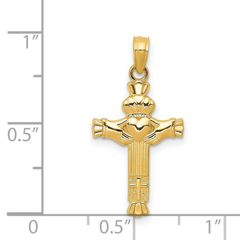 Curata 14k Yellow Gold Solid 18" Claddagh Cross Pendant Necklace - 17x12mm