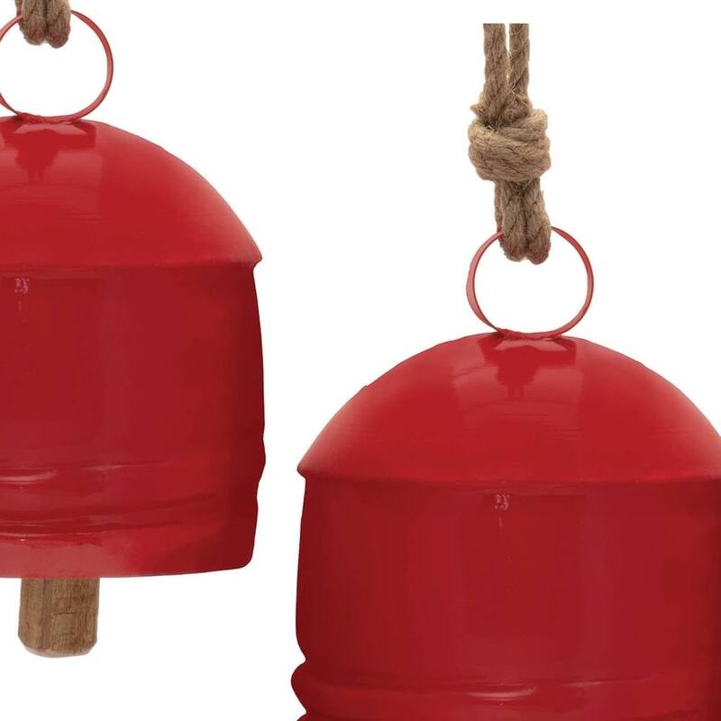 HomeRoots Set of Four Red And Natural Holiday Bell Shaped Ornaments
