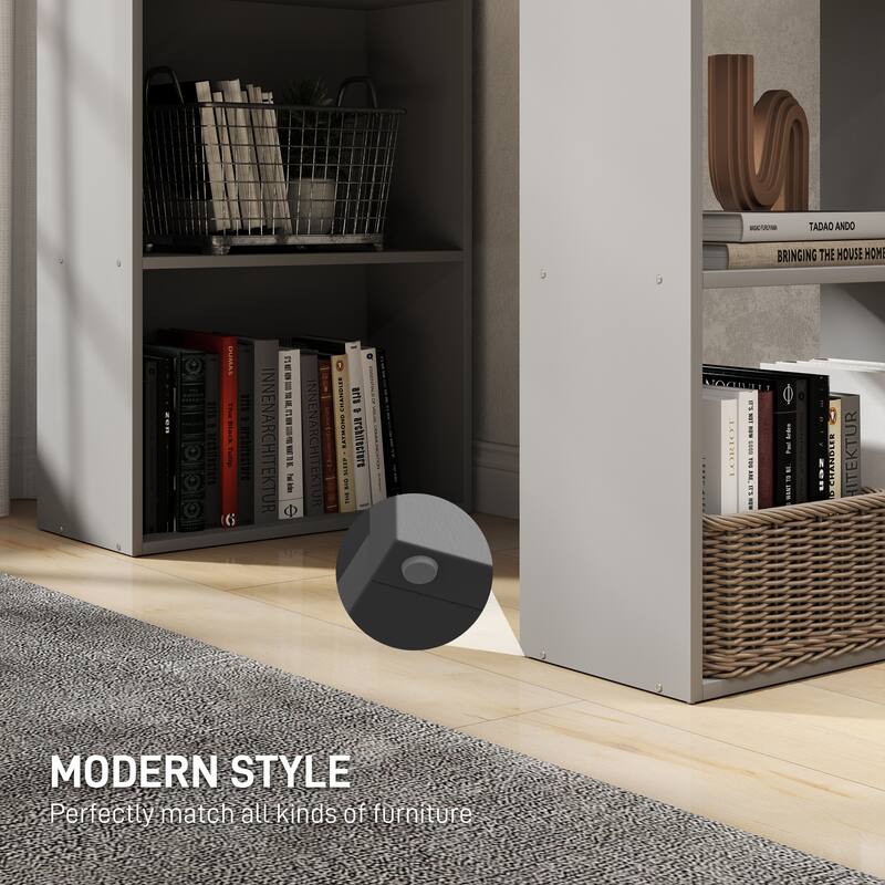 Space-Saving Grey Engineered Wood Computer Desk with 6-Tier Storage Shelves for Home or Office