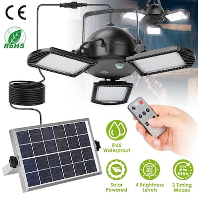 Solar Pendant Lights IP65 Waterproof Shed Light 120°Adjustable Garage Light with 3 Timing Modes 4 Brightness Levels