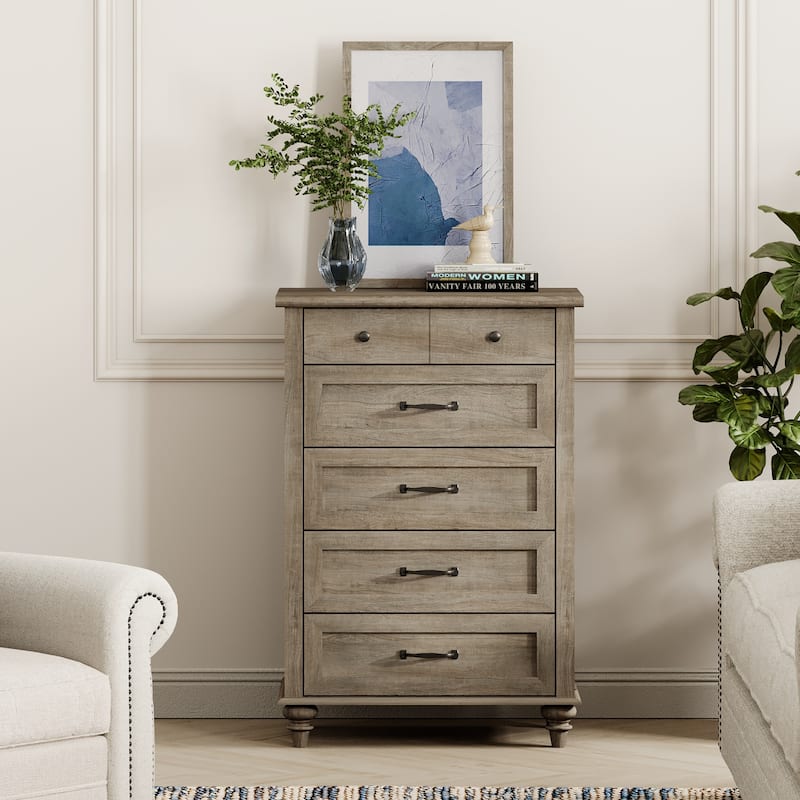 Farmhouse Baby Dresser with 5 Drawers, Wood Kid Dresser for Kids Room